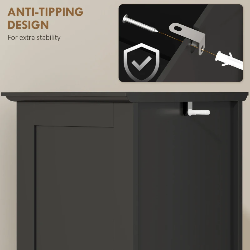 kleankin Modern Bathroom Cabinet, Narrow Bathroom Vanities with Open Shelf Drawer Recessed Doors and Adjustable Shelves Black