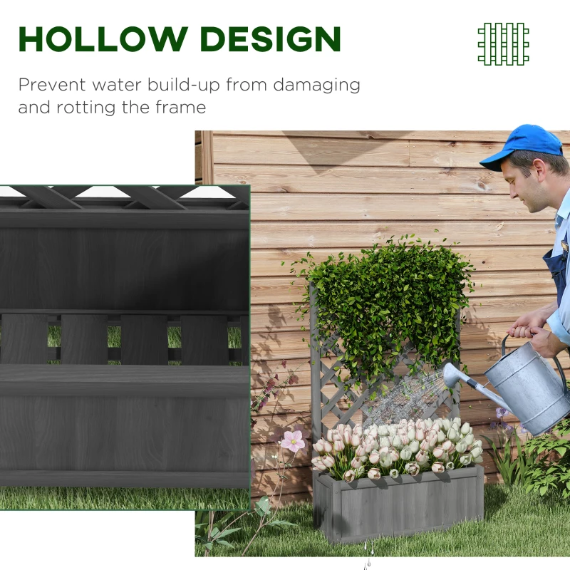 Outsunny Wood Planter with Trellis for Vine Climbing, Raised Garden Bed to Grow Vegetables for Backyard, 28" x 11" x 46", Grey