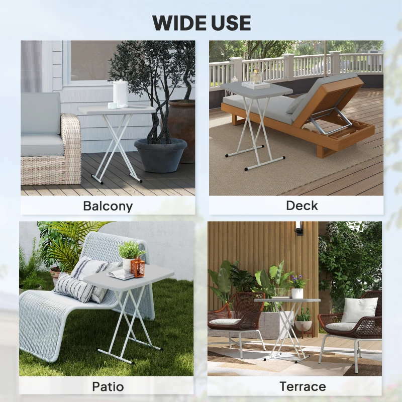 Outsunny Portable Patio Side Table, Height Adjustable Outdoor Side Table, Folding Balcony Table with Metal Frame, Dark Grey