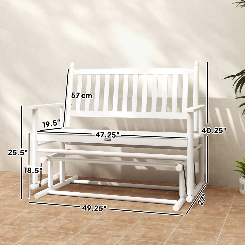 Outsunny Wooden Patio Glider Bench, Wood Log Outdoor Loveseat with High Back and Armrests, Heavy Duty 550lbs Capacity, 2-Seat, White