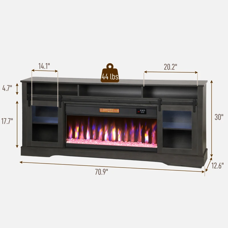 HOMCOM Fireplace TV Stand for TVs Up to 80 Inch, TV Console with Electric Fireplace, Open Storage and Side Cabinets, Gray