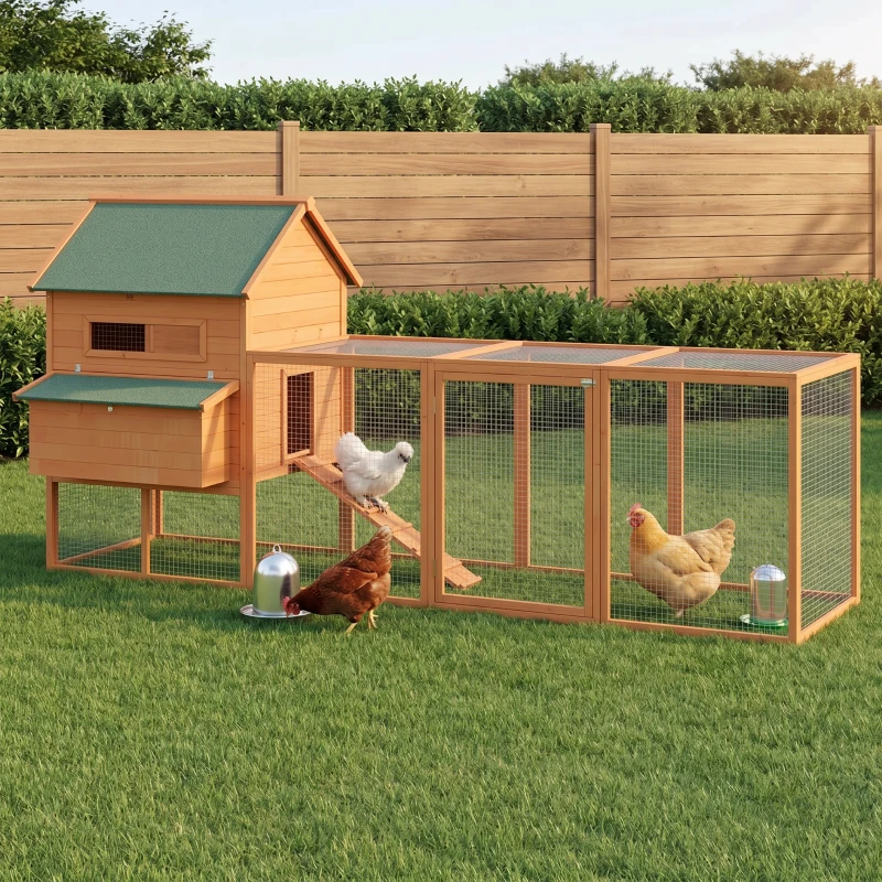 PawHut 137" Chicken Coop for 8-10 Chickens, Large Chicken House, Wooden Poultry Hen Cage with Nesting Box and Run for Backyard, Orange