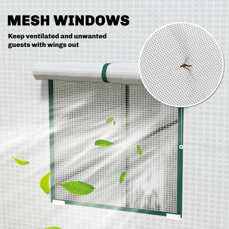 Outsunny Walk-in Tomato Greenhouse Lean-to Green House with Reinforced PE Cover, Roll-up Door, Mesh Windows, White