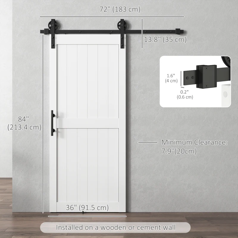 HOMCOM 36inx84in Barn Door with 6FT Sliding Door Hardware Kit, Handle, Upgraded Rollers and Floor Guide, Waterproof, White