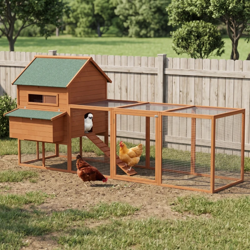 PawHut 137" Chicken Coop for 8-10 Chickens, Large Chicken House, Wooden Poultry Hen Cage with Nesting Box and Run for Backyard, Orange