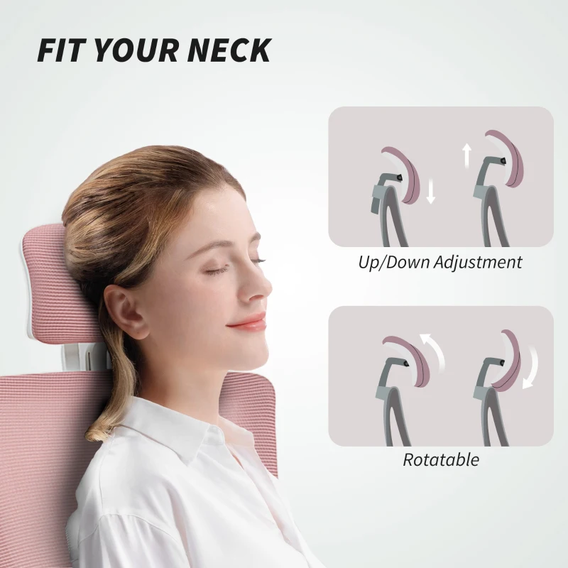 HOMCOM Ergonomic Office Chair, Swivel Desk Chair with Adjustable Lumbar Support, Headrest and Height, Flip-up Armrests, Pink