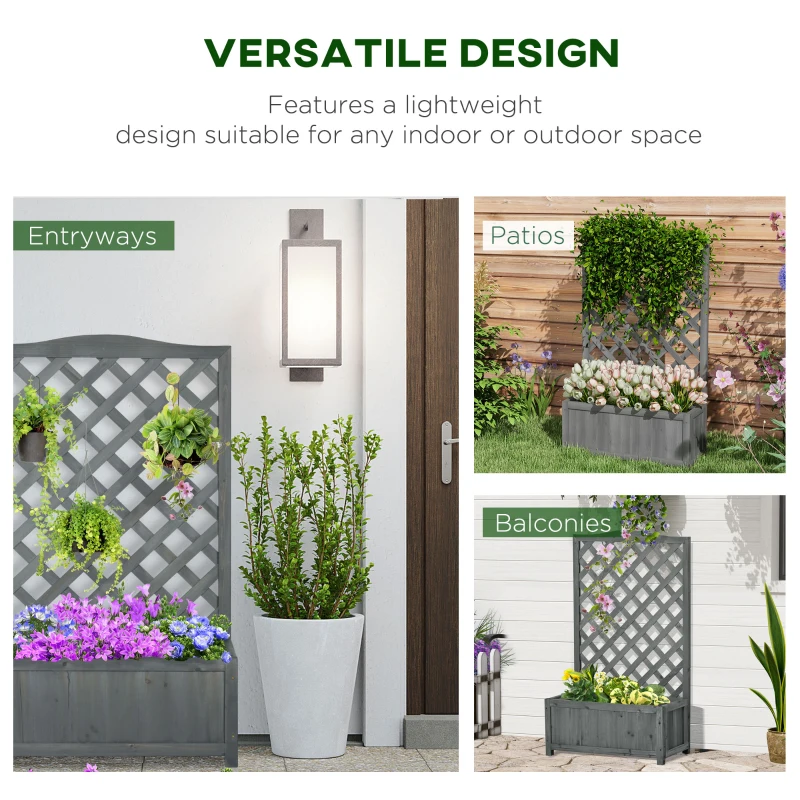 Outsunny Wood Planter with Trellis for Vine Climbing, Raised Garden Bed to Grow Vegetables for Backyard, 28" x 11" x 46", Grey