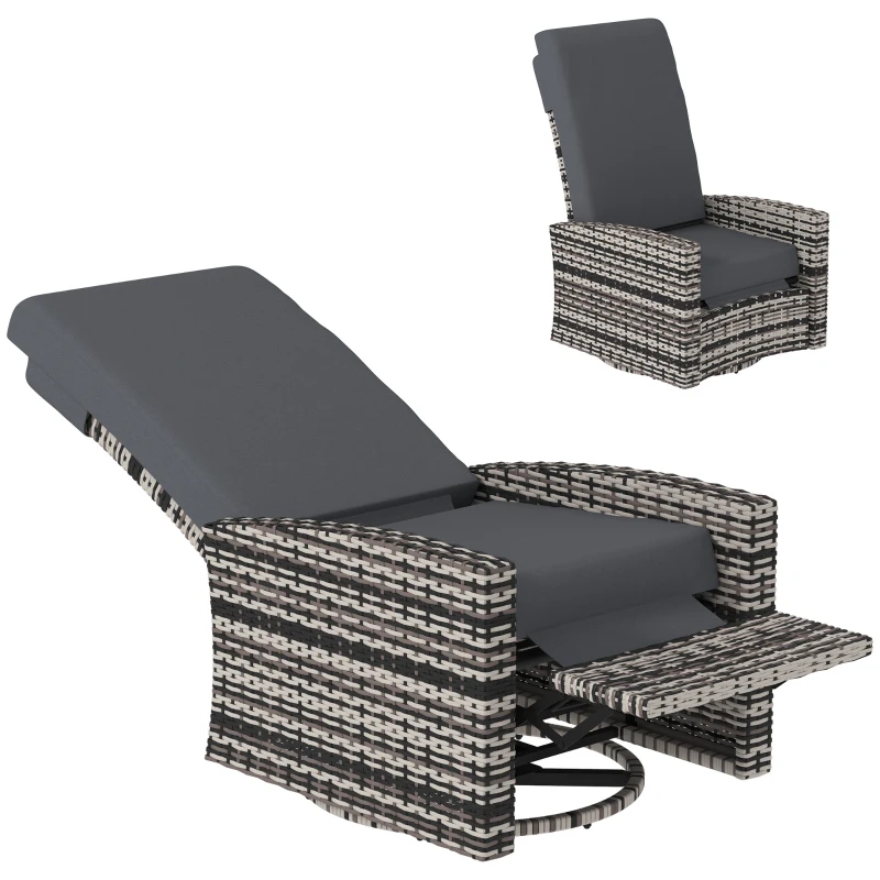 Outsunny Outdoor Rattan Wicker Lounge Chair with Footrest & Soft Cushion for Patio, Garden, Backyard, Grey