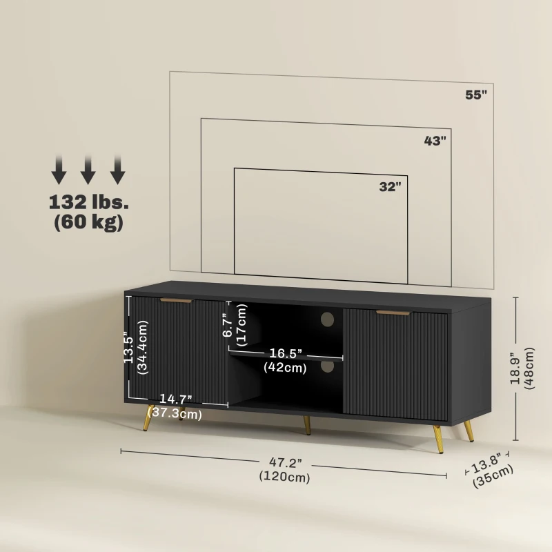 HOMCOM TV Stand with Storage for 55 Inch TV, Modern TV Cabinet with 2 Open Shelves and 2 Cabinets for Living Room, Black