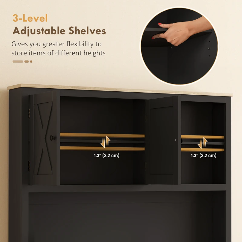 HOMCOM 69" Pantry Cabinet with Charging Station, Kitchen Cabinet with Microwave Stand, Tilt-Out Trash Can Cabinet, Black