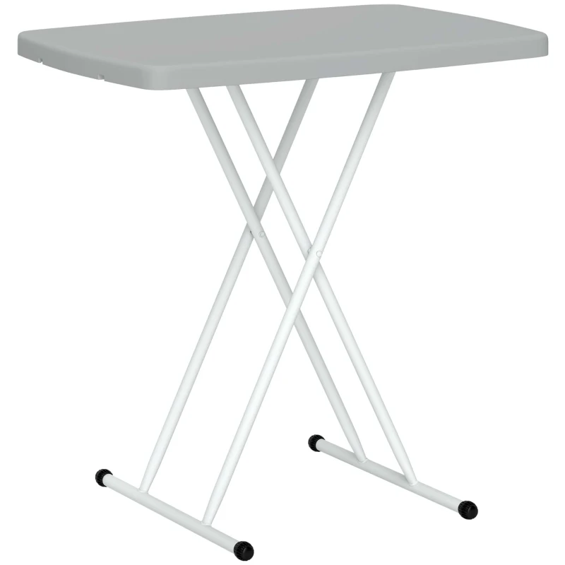 Outsunny Portable Patio Side Table, Height Adjustable Outdoor Side Table, Folding Balcony Table with Metal Frame, Dark Grey