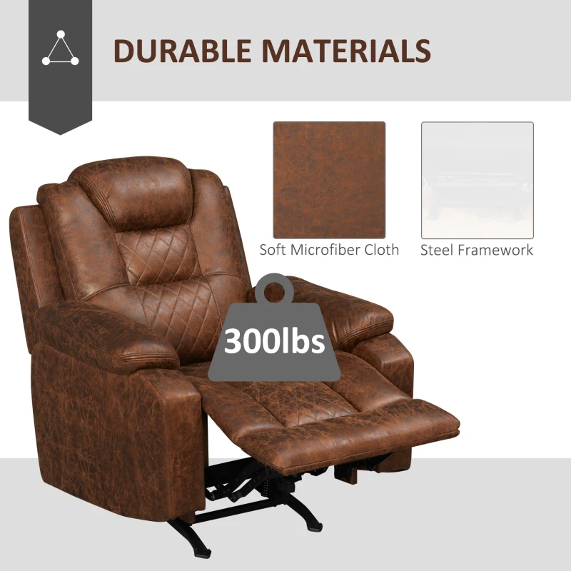 HOMCOM Overstuffed Manual Recliner Chair with Thick Sponge Padded Headrest and Armrest, Rocking Function, for Living Room, Brown