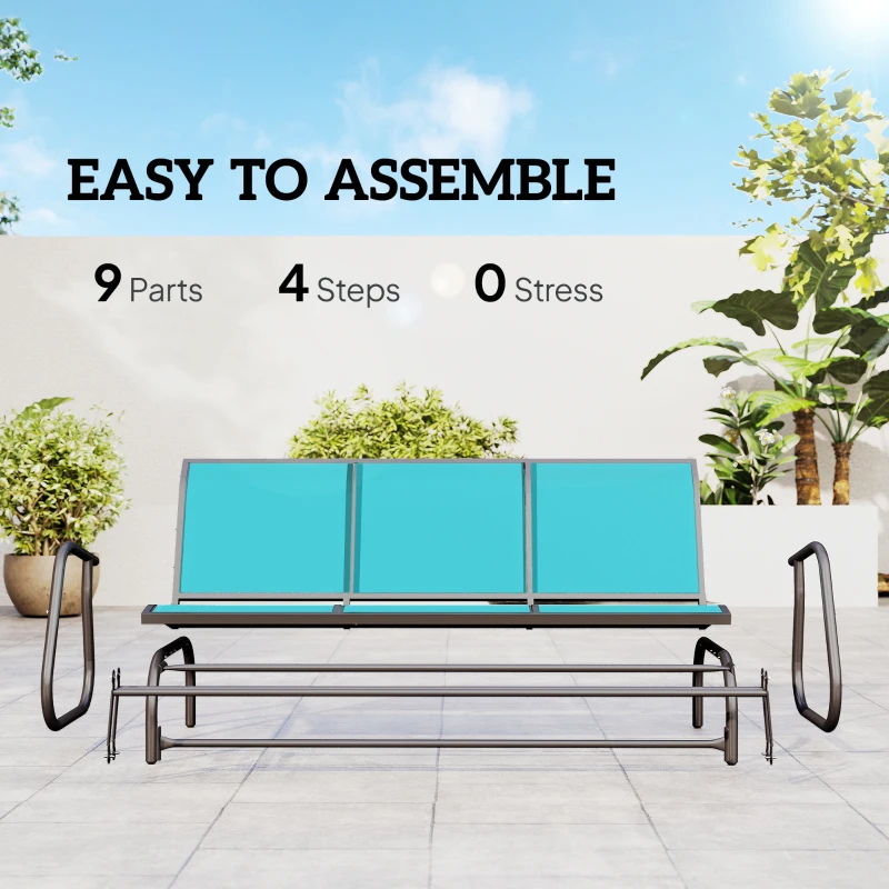 Outsunny 3-Seat Outdoor Glider Chair, Patio Rocking Chair, Steel Frame, Sling Fabric Seat for Garden, Backyard, Lawn, Blue