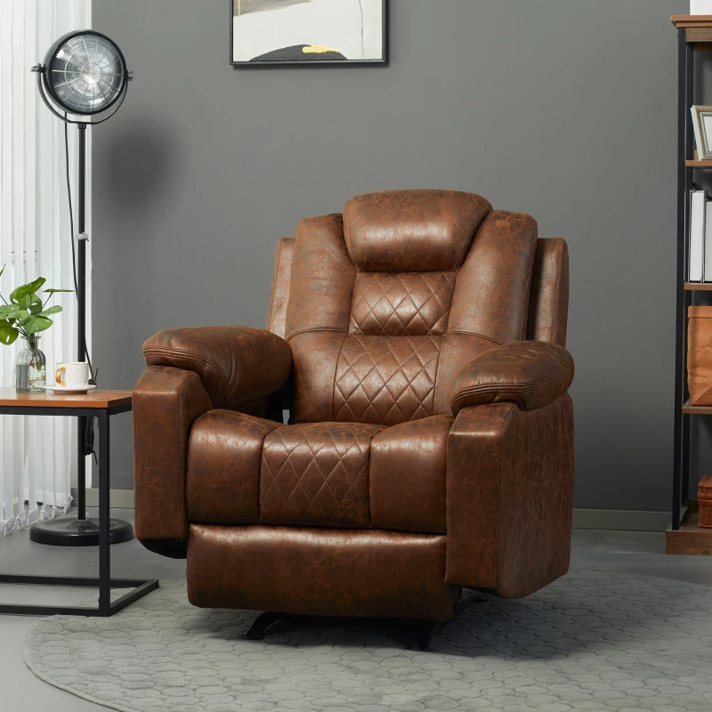 HOMCOM Overstuffed Manual Recliner Chair with Thick Sponge Padded Headrest and Armrest, Rocking Function, for Living Room, Brown