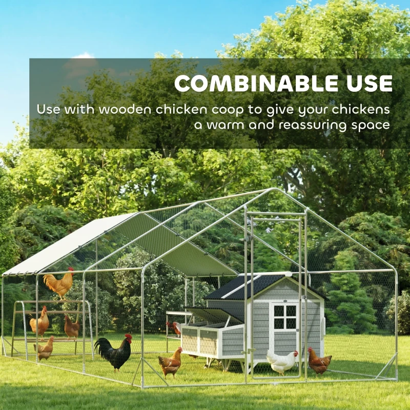 PawHut Large Metal Chicken Coop with Waterproof Cover, Roosting Bar, Nesting Box, 9.8' x 19.7' x 6.4'