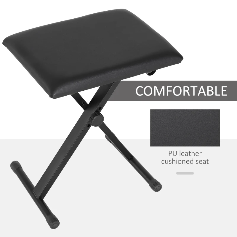 HOMCOM Adjustable Piano Bench, X-Style Folding Piano Stool with Padded Seat, Non-Slip Rubber Feet, Keyboard Chair, Black