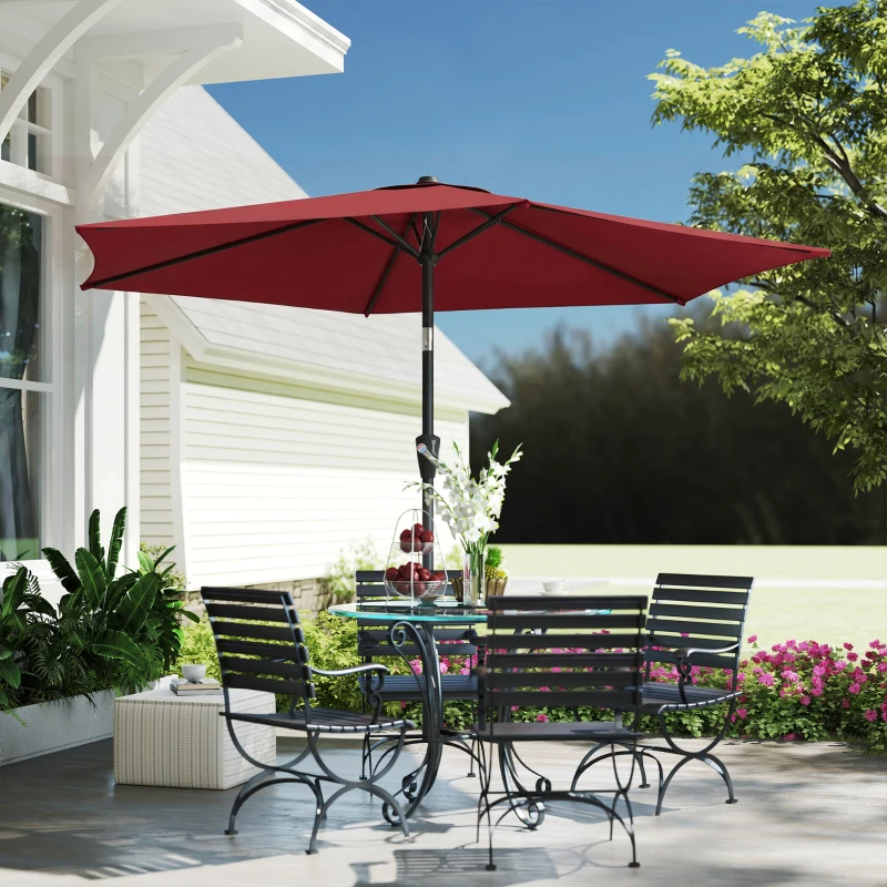 Outsunny 9FT Patio Umbrella, Outdoor Table Patio Umbrellith Tilt, Crank, 6 Ribs, UV Protection for Garden, Lawn, Deck, Backyard