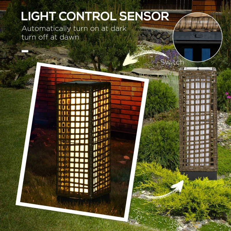 Outsunny Wicker Solar Outdoor Lamp, Decorative Floor Lamp with Auto On/Off LED Lights, IP44 for Patio, Porch, Pathway, Sand