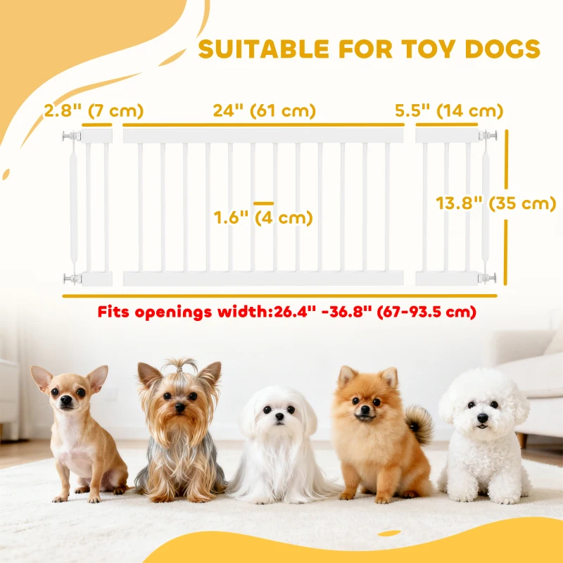 PawHut 26"-37" Dog Gate, Adjustable Pet Gate, Fits 14" Tall with 2 Extension, Pressure Mount Kit for Stairs and Doorways, White