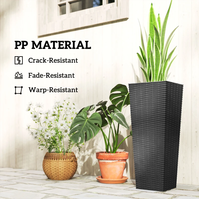 Outsunny 23.6 Inch Tall Planters for Outdoor Plants, Set of 2 Plastic Flower Pots with Drainage Holes, Black