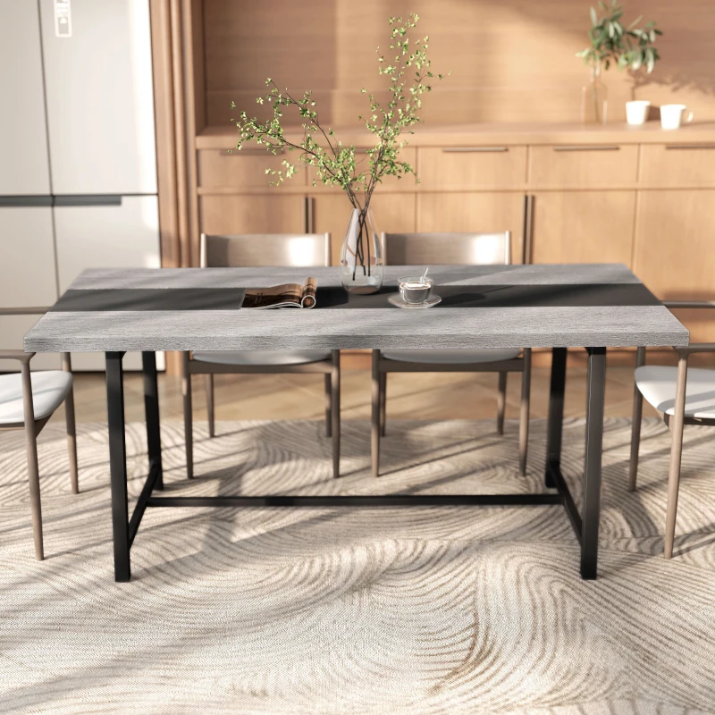 HOMCOM Industrial Kitchen Table for 8 People, 70.9" Long Dining Table with Large Tabletop and Steel Legs for Dining Room, Gray