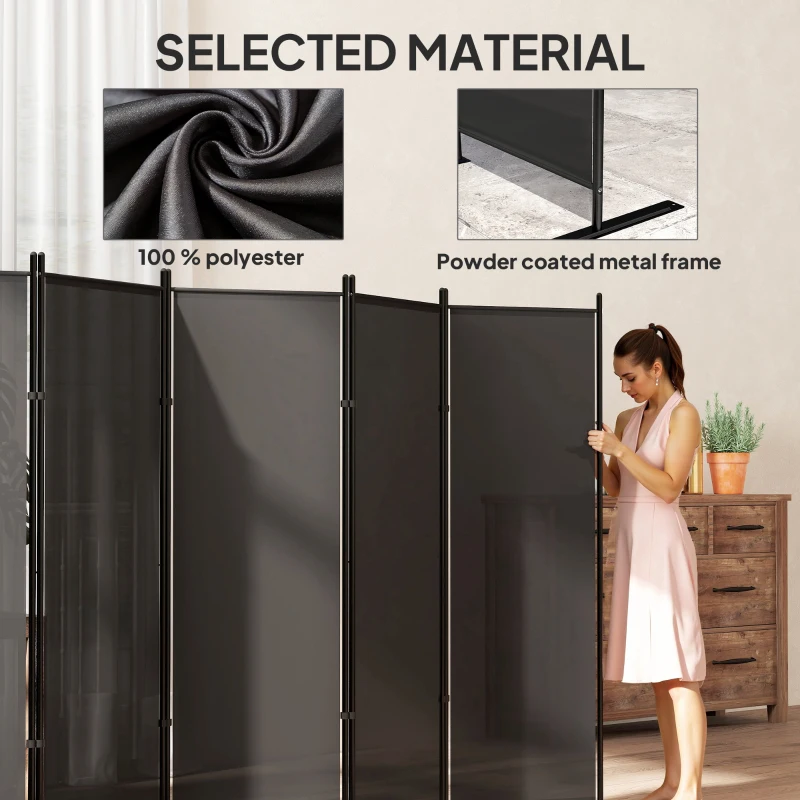 HOMCOM 6 Panel Room Divider, 6 Ft Folding Privacy Screen, Portable Freestanding Partition Wall Divider, Charcoal Grey