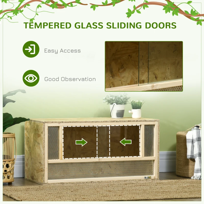 PawHut Wooden Reptile Terrarium with Sliding Door for Chameleon, Lizard, Snake, Frog, Turtle, 31.5" x 15.7" x 15.7"