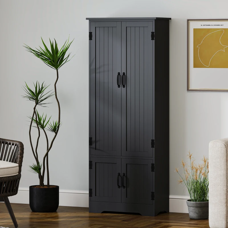 HOMCOM 60" 4-Door Storage Cabinet Multi-Storey Large Space Pantry with Adjustable Shelves Black