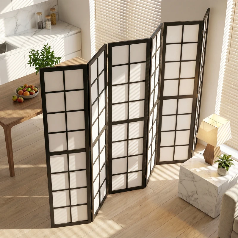 HOMCOM 6 Panel Room Divider, 5.6 ft Folding Wall Divider Room Partition for Home Office, Bedroom, Living Room, Black