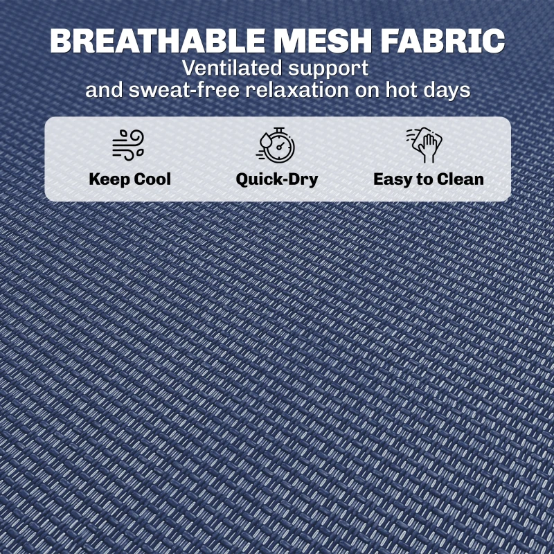 Outsunny 2 Folding Chaise Lounge Pool Chairs with 4-Position Reclining Back, Pillow, Breathable Mesh & Bungee Seat, Dark Blue