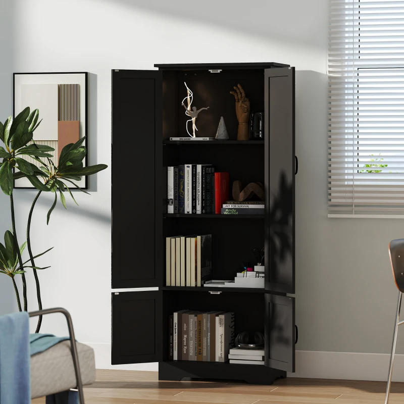 HOMCOM 60" 4-Door Storage Cabinet Multi-Storey Large Space Pantry with Adjustable Shelves Black