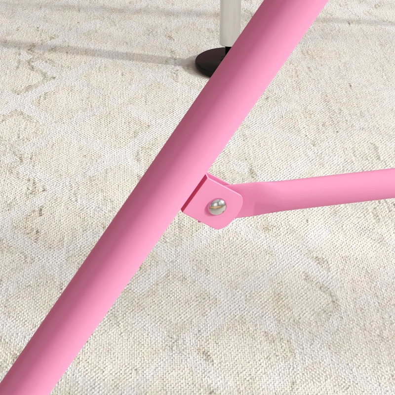 Qaba Kids Gymnastics Bar, Adjustable Height Folding Horizontal Bar with Gymnastics Rings, Non-slip Rubber Floor Rings, Pink