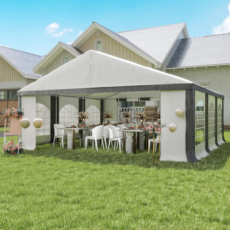 Outsunny 20' x 20' Heavy-duty Large Wedding Tent, Outdoor Carport Garage Party Tent, Patio Gazebo Canopy with Sidewall, Gray