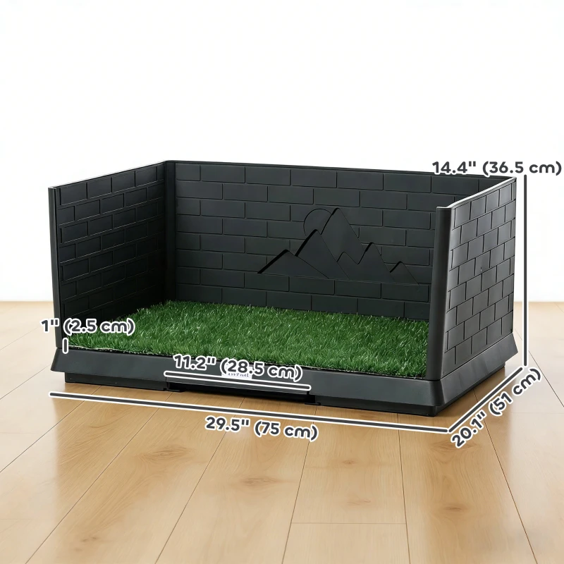 PawHut Dog Grass Pad with High Walls and Tray, Indoor Potty Tray for Puppy Training, Pee Pad Holder with Artificial Grass