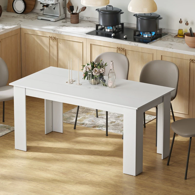 HOMCOM 63" Kitchen Table for 4-6 People, Dining Table with Wood Effect for Dining Room, White