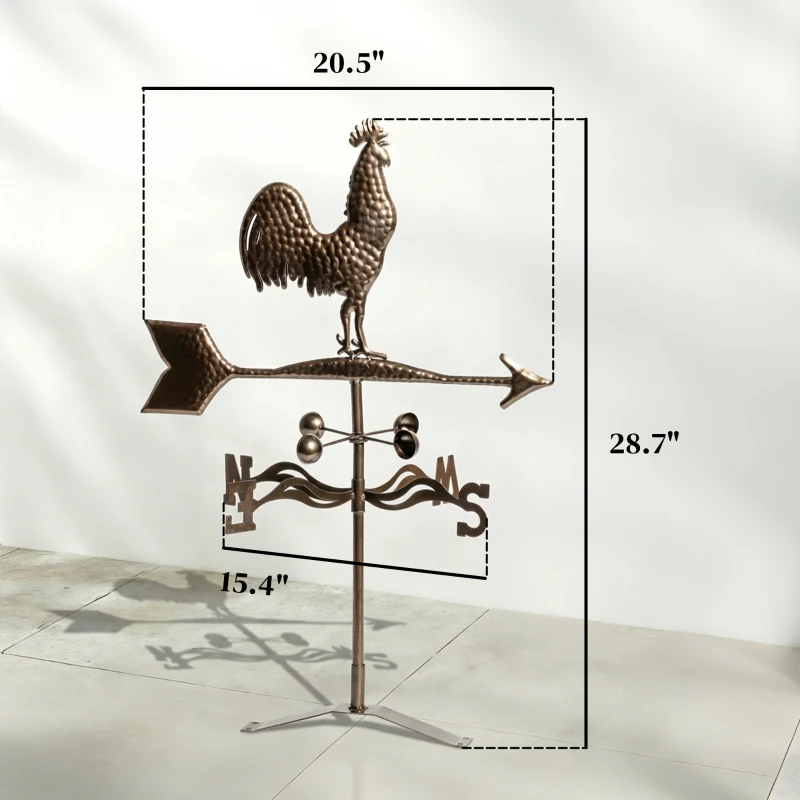 Outsunny Metal Rooster Weathervane, Roof Mount Wind Direction Indicator, Outdoor Weather Vanes