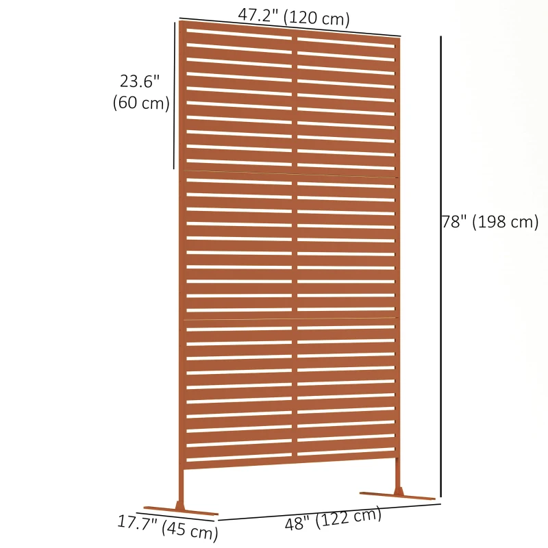 Outsunny Decorative Outdoor Privacy Panel, Freestanding Metal Outdoor Divider with Stand for Garden, Backyard, Deck, Pool, Brown