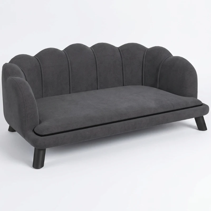 PawHut Pearl Design Pet Sofa for Medium and Large Sized Dogs, Pet Bed with Cushion and Solid Wood Legs, Charcoal Gray