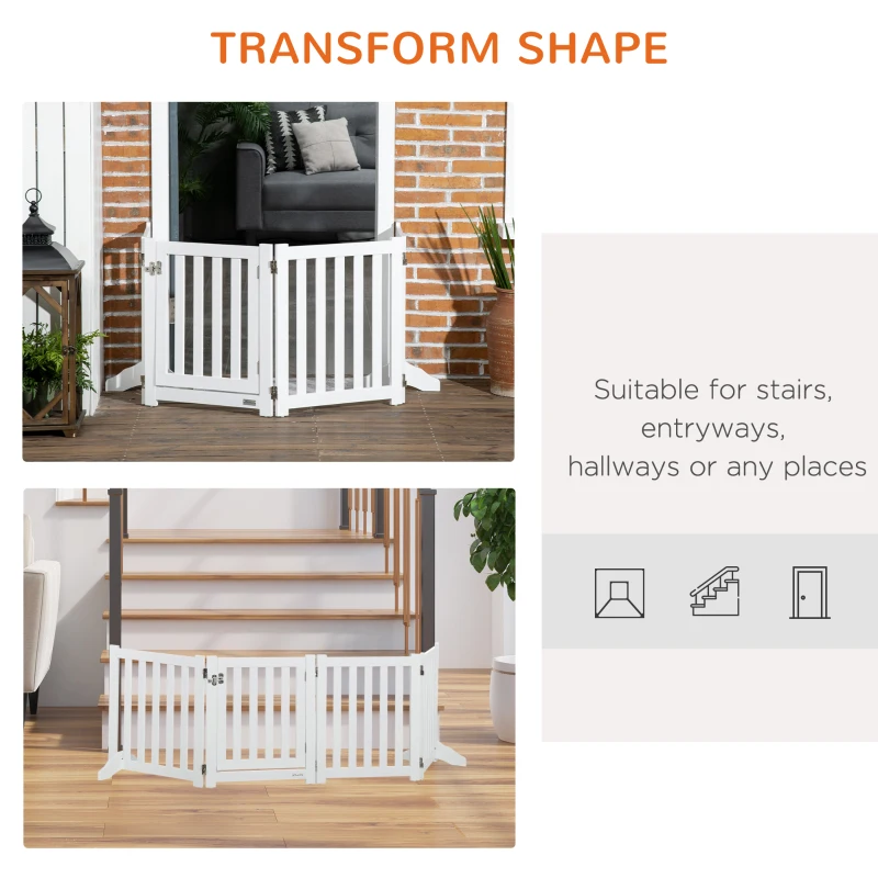 PawHut 23.5"H Foldable Dog Gate with Door, 4 Panels Freestanding Pet Gate Barriers Indoor with Support Feet, Puppy Fence for Small Dogs, White