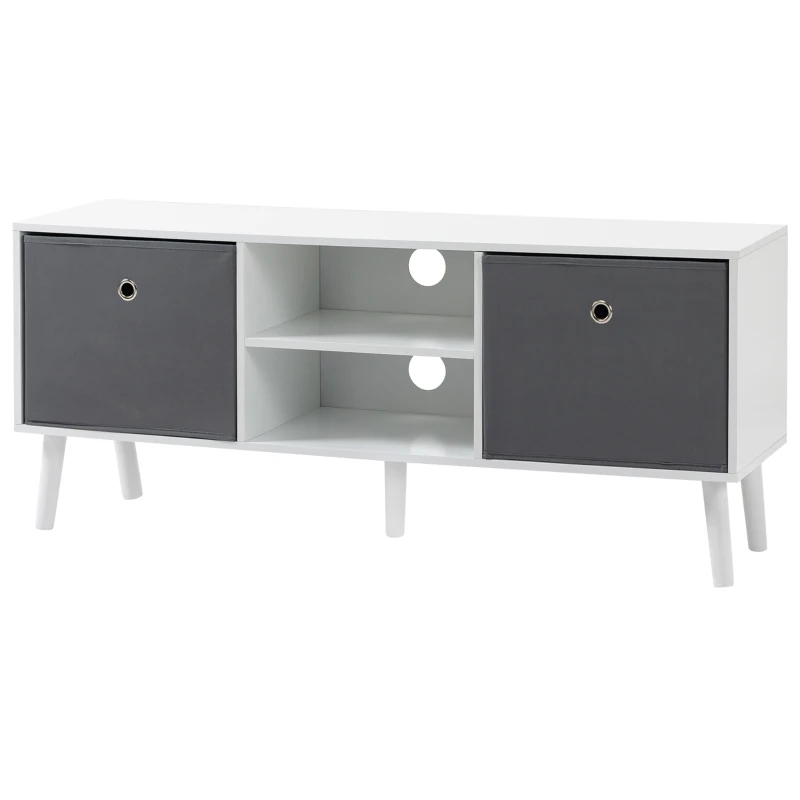 HOMCOM Modern TV Stand Cabinet with Foldable Drawers and Shelves for Living Room, Bedroom, White