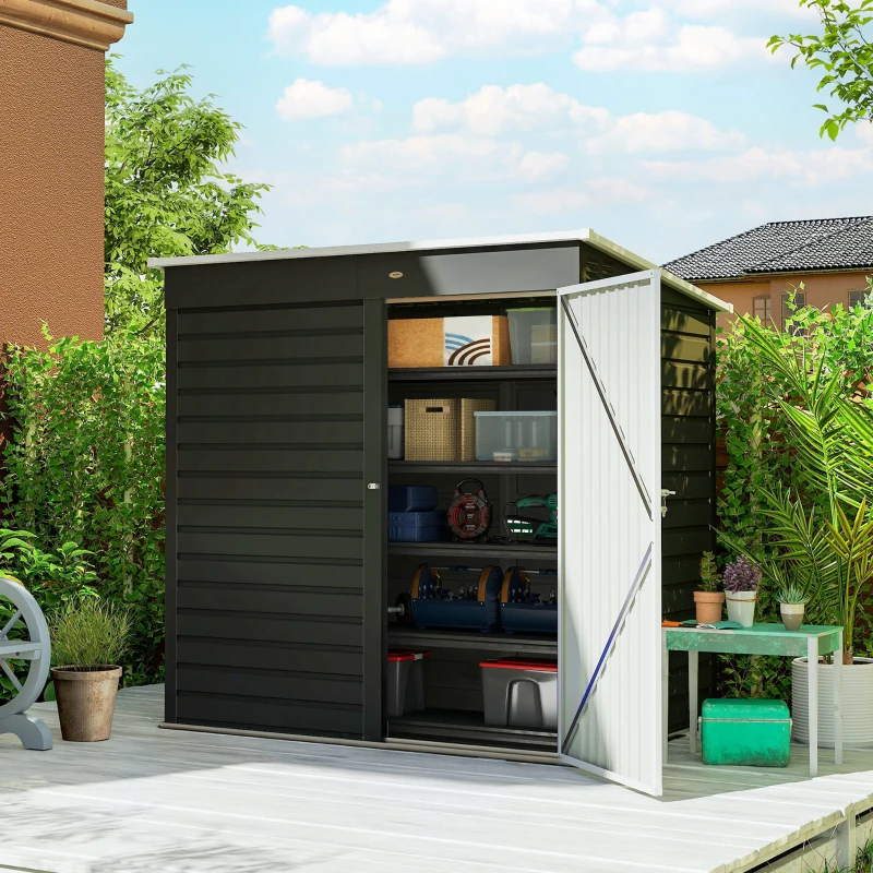 Outsunny 6' x 4' Outdoor Garden Shed, Metal Storage Shed with Lockable Door and Gloves for Backyard Garden Patio, Dark Gray