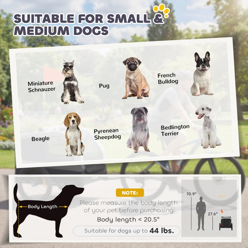 PawHut Dog Bike Trailer for Small & Medium Dogs, Universal Bicycle Coupler, Flip-Down Ramp Tailgate, Gray