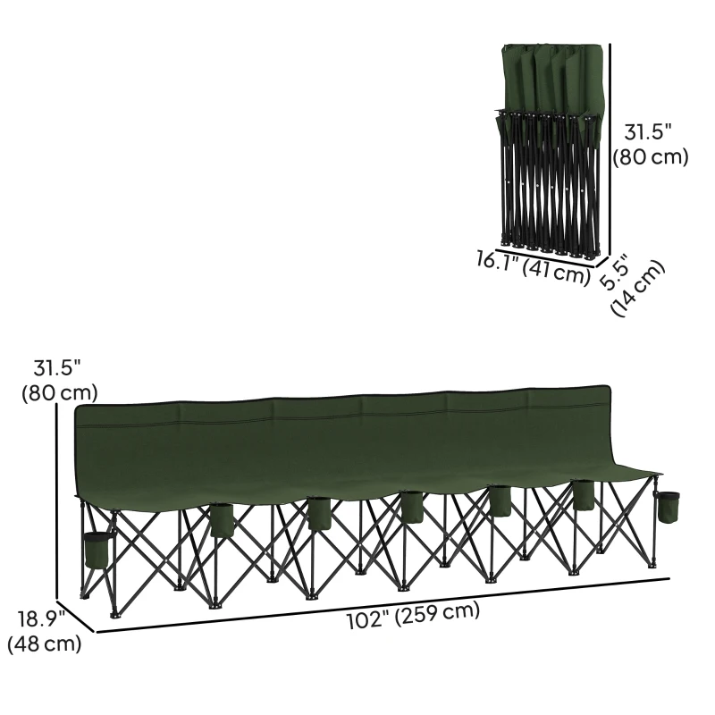 Outsunny 6 Seat Folding Camping Chair with Cup Holder and Carrying Case for Camping, Picnic, Sports Events, Dark Green