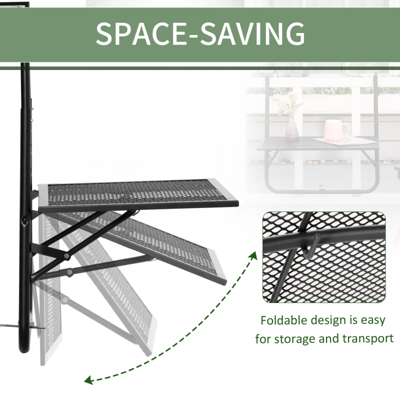 Outsunny Balcony Hanging Table, Metal Wall Mount Desk, Adjustable Folding Balcony Deck Table for Patio and Garden, Black