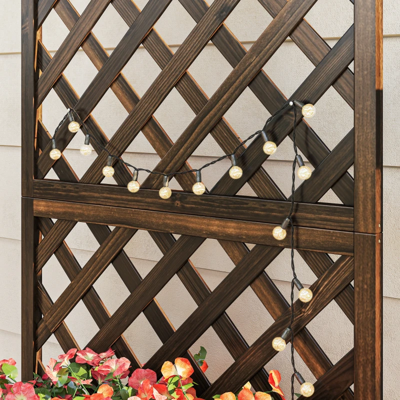 Outsunny Wooden Raised Garden Bed Planting Planter Box with Trellis and Drain Holes for Climbing Vine Plants, Brown