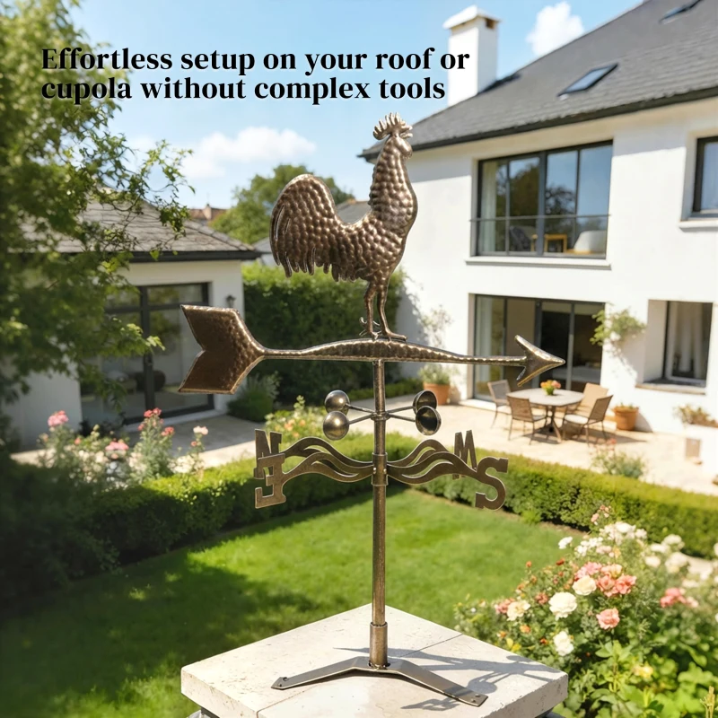 Outsunny Metal Rooster Weathervane, Roof Mount Wind Direction Indicator, Outdoor Weather Vanes