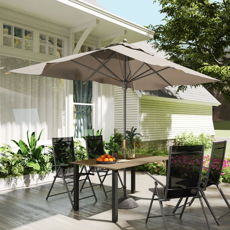 Outsunny 59" Outdoor Patio Table with Umbrella Hole, Outdoor Dining Table with Slatted Tabletop for Backyard Garden, Brown