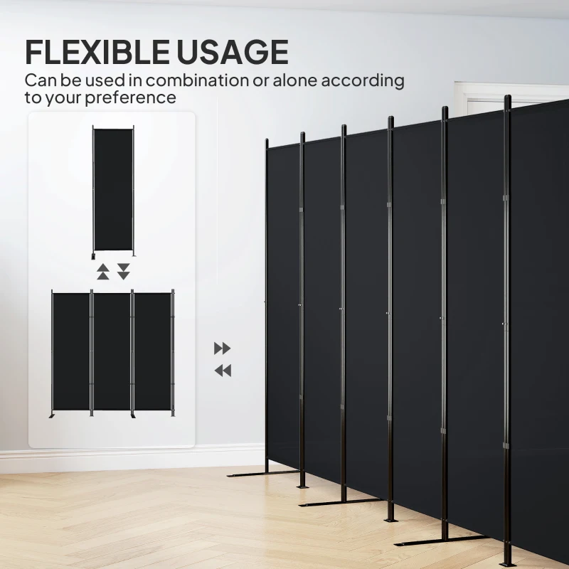 HOMCOM 6 Panel Room Divider, 6 Ft Folding Privacy Screen, Portable Freestanding Partition Wall Divider, Black