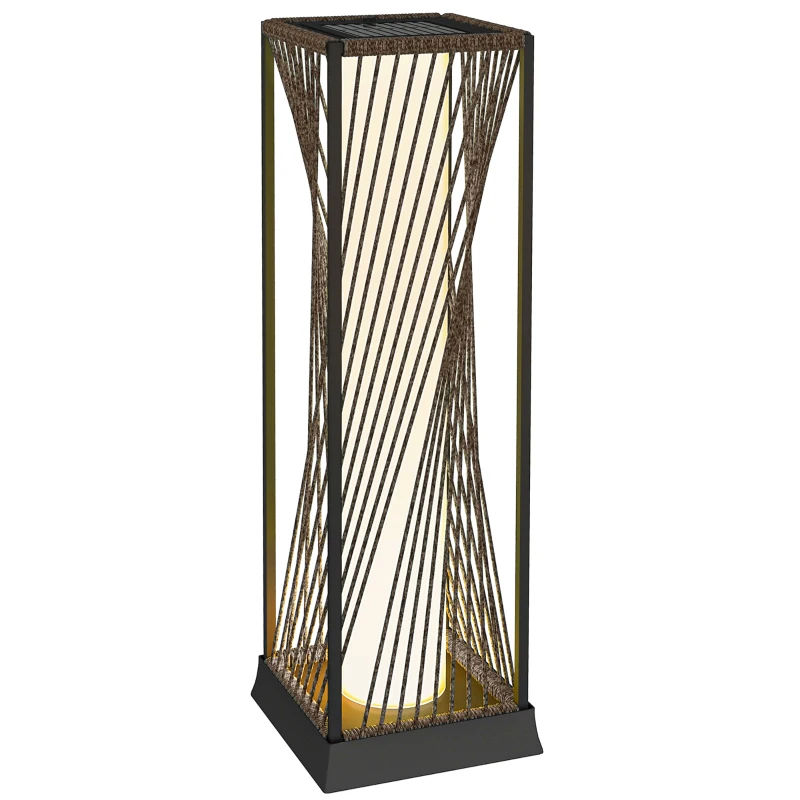 Outsunny Rattan Solar Floor Lamp, Decorative Outdoor Lamp with Auto On/Off LED Lights, IP44 for Patio, Porch, Pathway, Brown