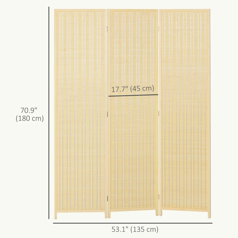 HOMCOM Woven Bamboo Room Divider, 3 Panel Folding Indoor Privacy Screens for Home Office, Natural Wood